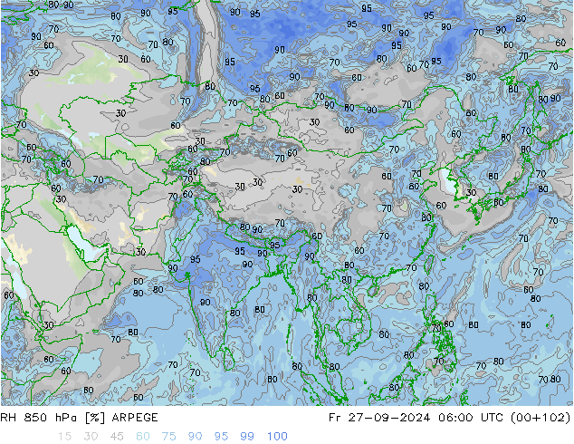 RH 850 hPa ARPEGE ven 27.09.2024 06 UTC