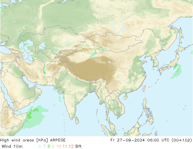 High wind areas ARPEGE ven 27.09.2024 06 UTC