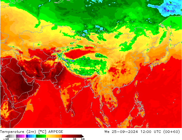 Temperature (2m) ARPEGE We 25.09.2024 12 UTC