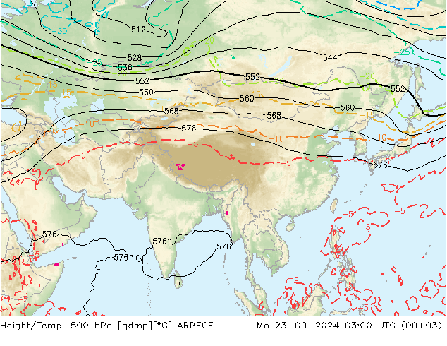 Height/Temp. 500 hPa ARPEGE Mo 23.09.2024 03 UTC