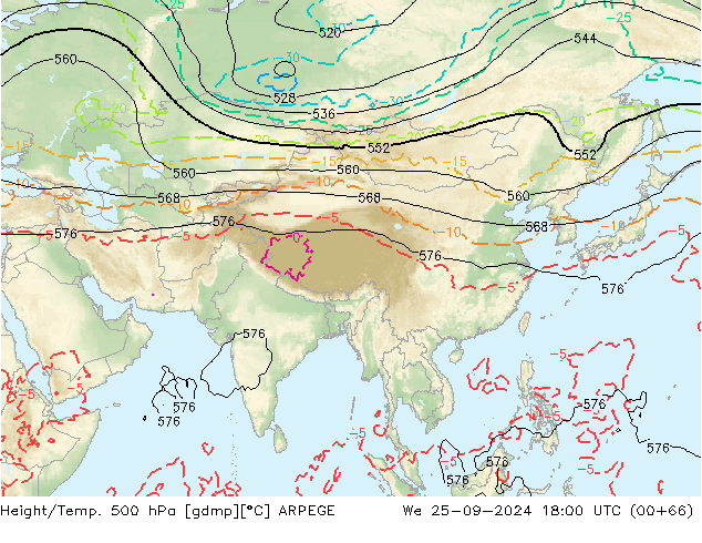 Height/Temp. 500 hPa ARPEGE We 25.09.2024 18 UTC