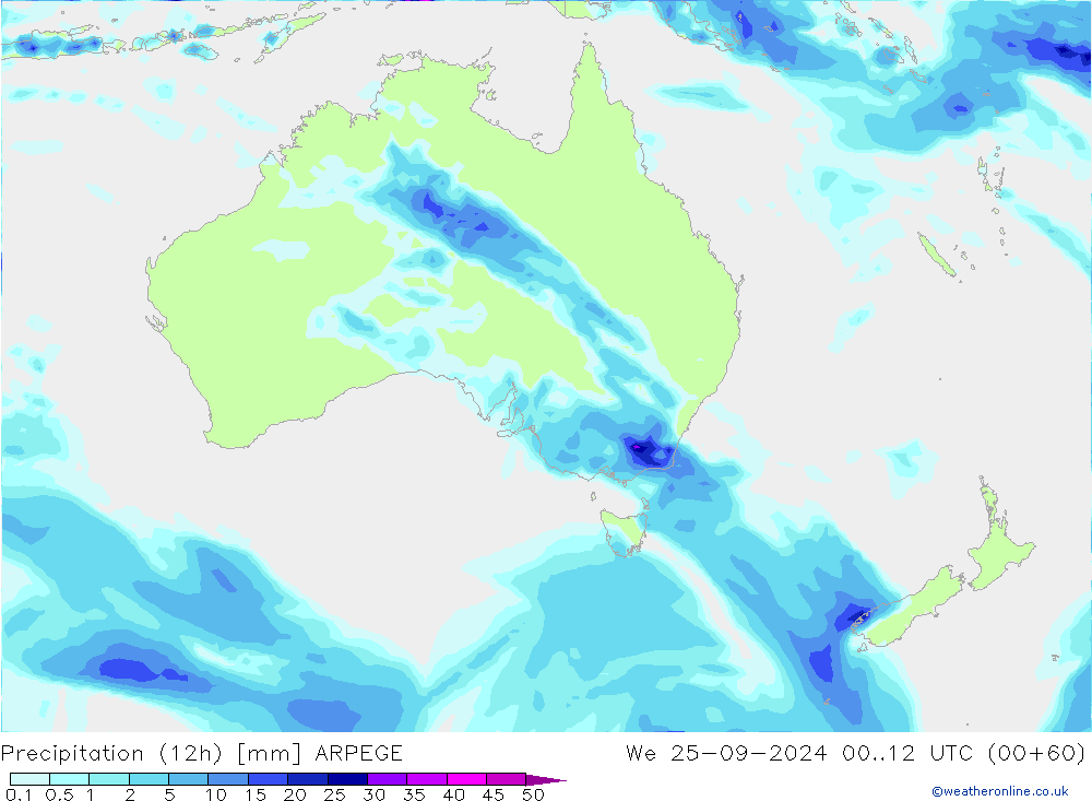 Precipitation (12h) ARPEGE We 25.09.2024 12 UTC