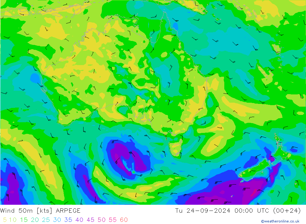 Wind 50 m ARPEGE di 24.09.2024 00 UTC