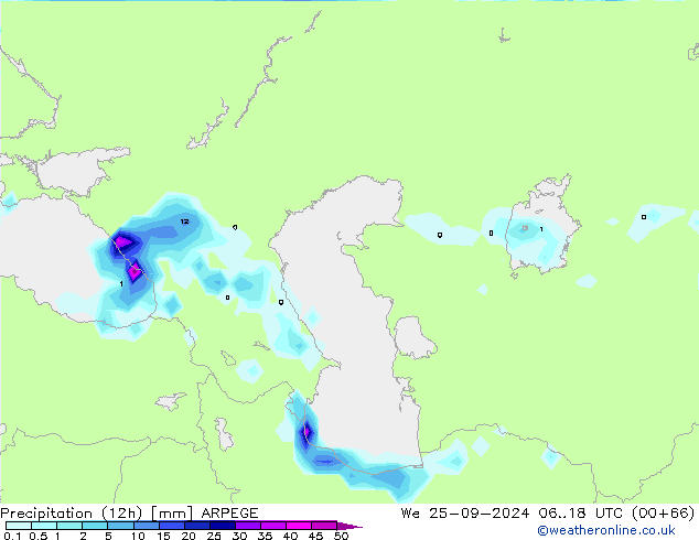 осадки (12h) ARPEGE ср 25.09.2024 18 UTC