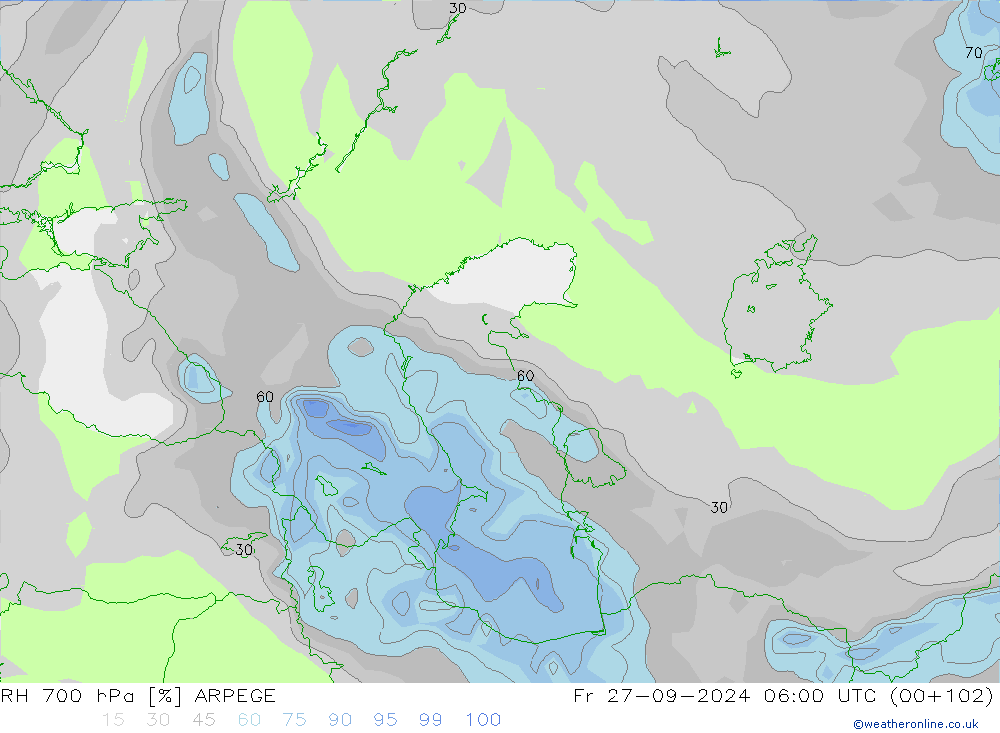 RH 700 hPa ARPEGE pt. 27.09.2024 06 UTC