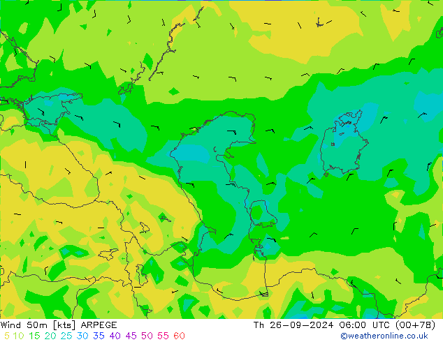 Wind 50m ARPEGE Th 26.09.2024 06 UTC