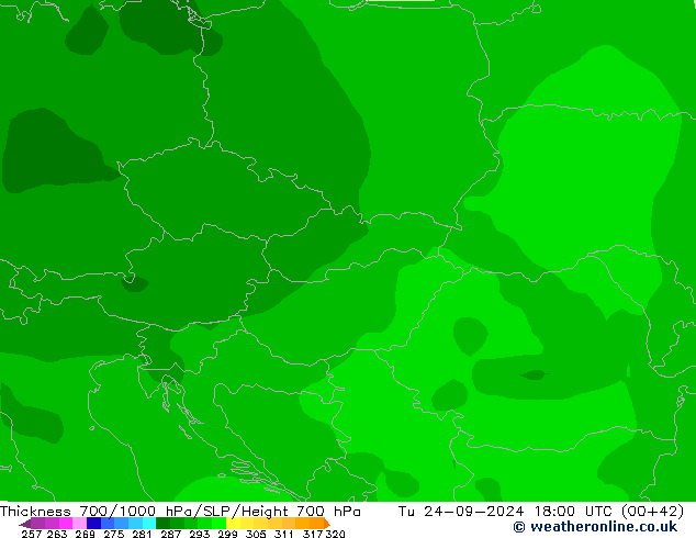 Thck 700-1000 hPa ARPEGE  24.09.2024 18 UTC