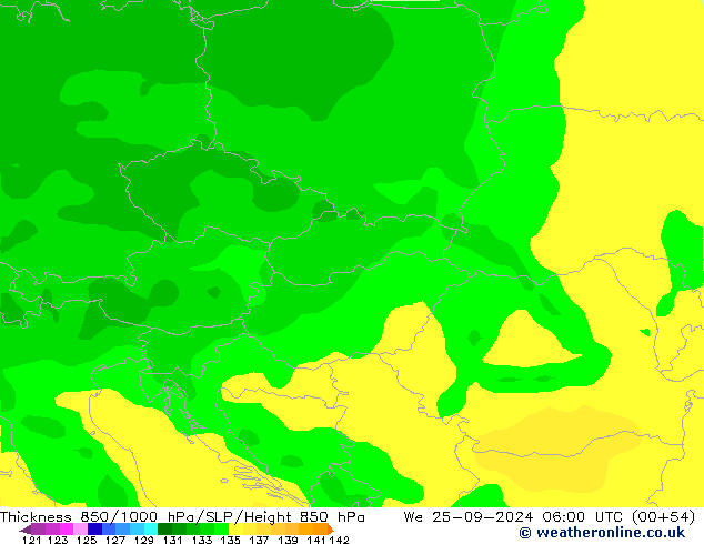 Thck 850-1000 hPa ARPEGE śro. 25.09.2024 06 UTC