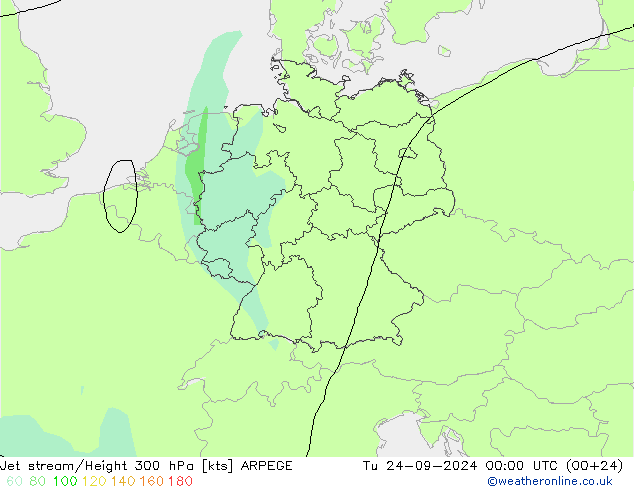 Jet stream ARPEGE Ter 24.09.2024 00 UTC