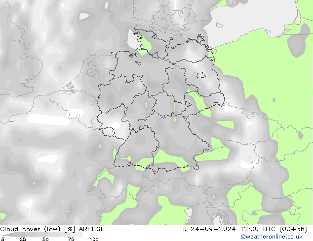 Bewolking (Laag) ARPEGE di 24.09.2024 12 UTC