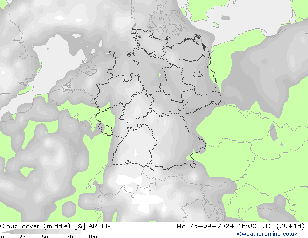 Bulutlar (orta) ARPEGE Pzt 23.09.2024 18 UTC