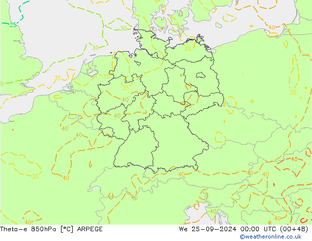 Theta-e 850hPa ARPEGE Çar 25.09.2024 00 UTC