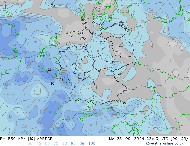 RH 850 hPa ARPEGE  23.09.2024 03 UTC