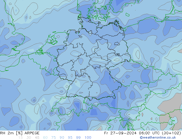 RH 2m ARPEGE Pá 27.09.2024 06 UTC