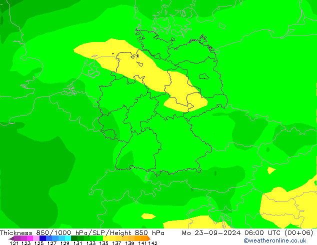 Dikte 850-1000 hPa ARPEGE ma 23.09.2024 06 UTC