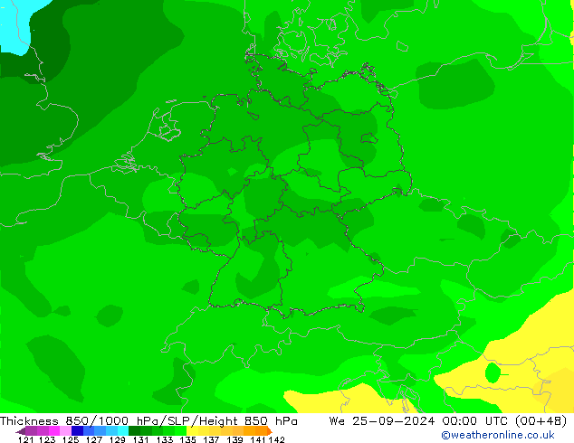 850-1000 hPa Kalınlığı ARPEGE Çar 25.09.2024 00 UTC