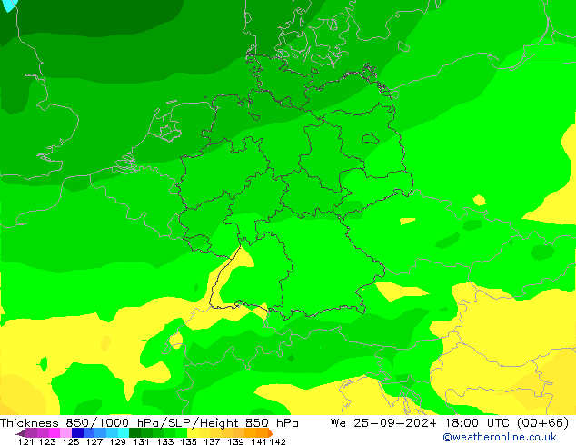 Thck 850-1000 hPa ARPEGE mer 25.09.2024 18 UTC