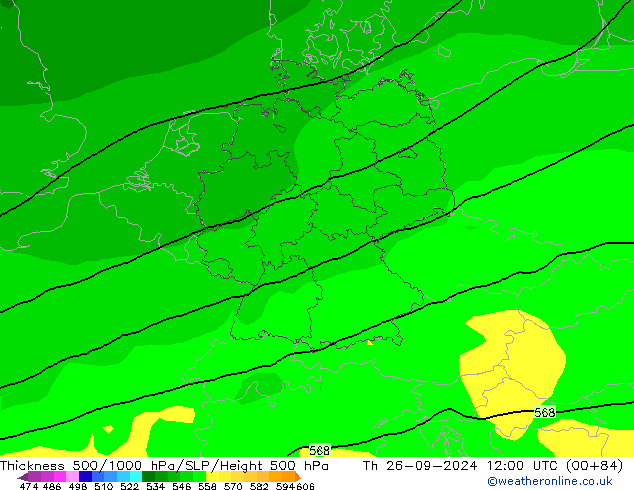 Schichtdicke 500-1000 hPa ARPEGE Do 26.09.2024 12 UTC