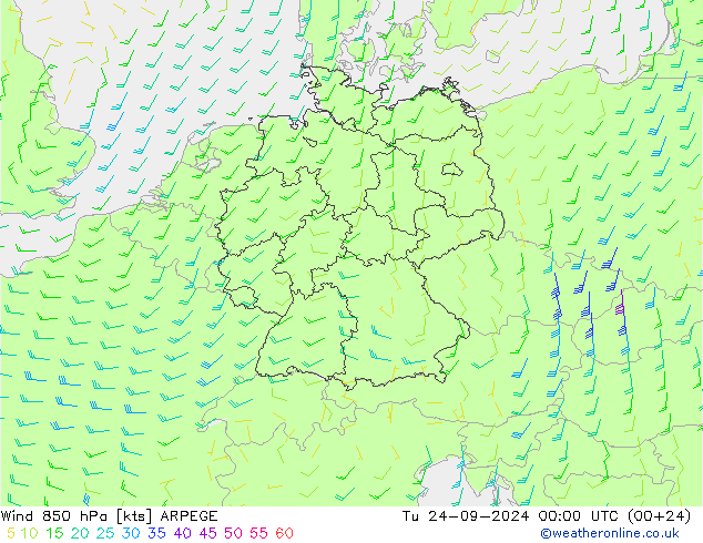 Wind 850 hPa ARPEGE Di 24.09.2024 00 UTC