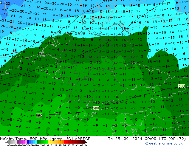 Height/Temp. 500 hPa ARPEGE Th 26.09.2024 00 UTC