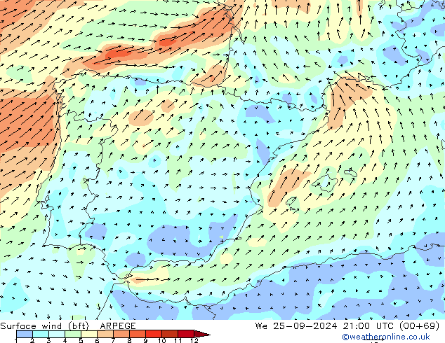  10 m (bft) ARPEGE  25.09.2024 21 UTC