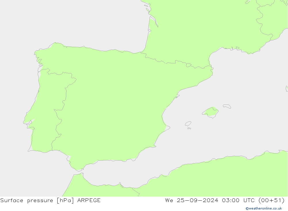 Surface pressure ARPEGE We 25.09.2024 03 UTC