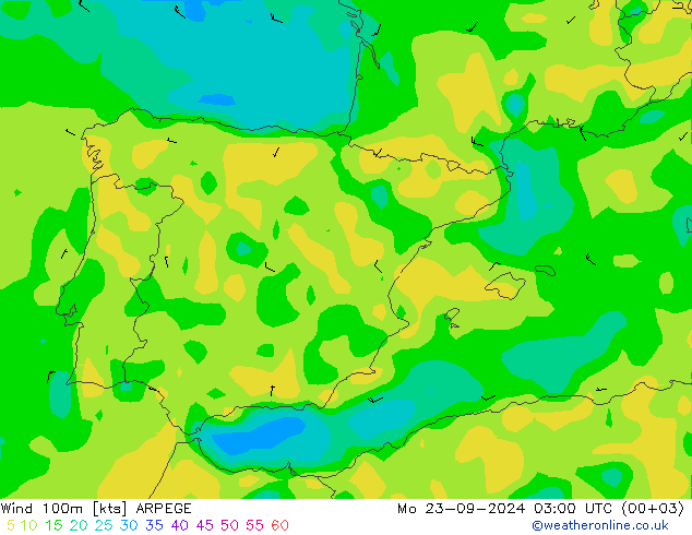ветер 900 гПа ARPEGE пн 23.09.2024 03 UTC