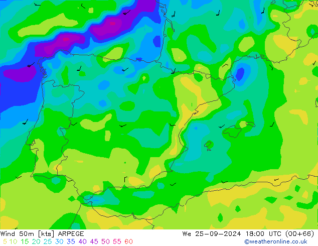 wiatr 50 m ARPEGE śro. 25.09.2024 18 UTC