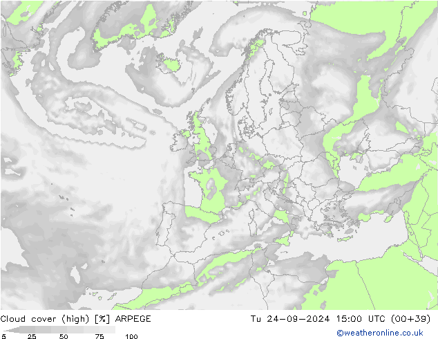 Bewolking (Hoog) ARPEGE di 24.09.2024 15 UTC