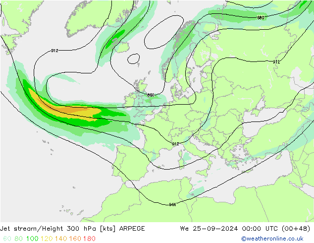 Jet stream/Height 300 hPa ARPEGE We 25.09.2024 00 UTC