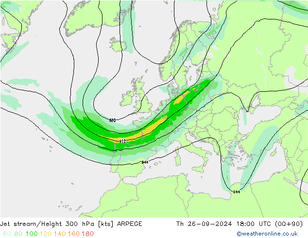 Jet stream/Height 300 hPa ARPEGE Th 26.09.2024 18 UTC