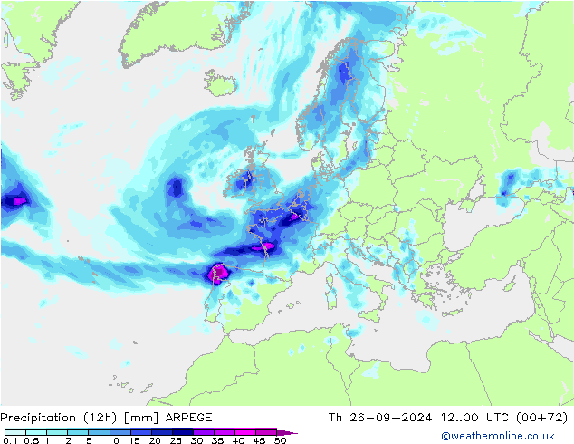 Precipitazione (12h) ARPEGE gio 26.09.2024 00 UTC