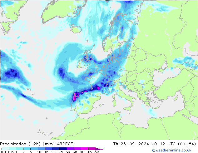 Precipitação (12h) ARPEGE Qui 26.09.2024 12 UTC