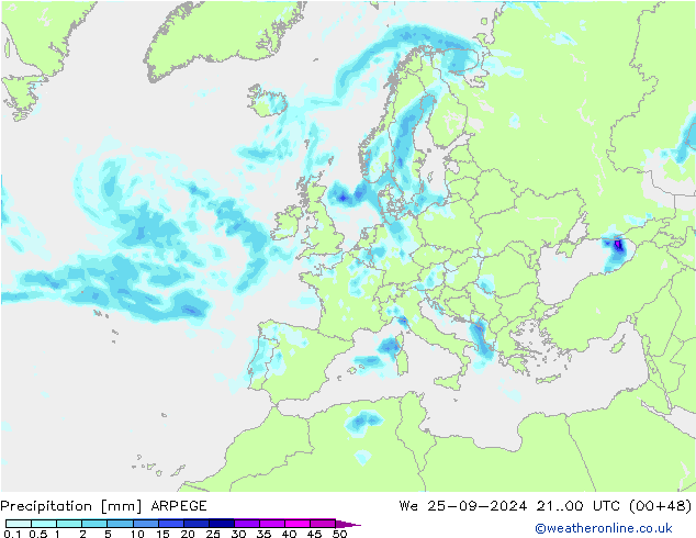 Precipitación ARPEGE mié 25.09.2024 00 UTC