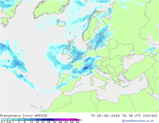 Precipitazione ARPEGE gio 26.09.2024 18 UTC