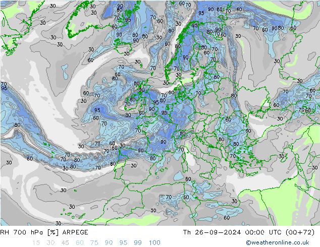 RH 700 hPa ARPEGE Th 26.09.2024 00 UTC