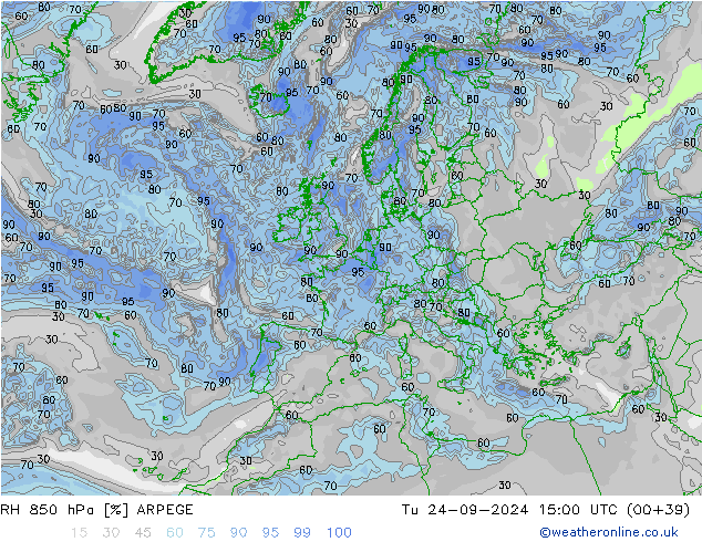 RV 850 hPa ARPEGE di 24.09.2024 15 UTC