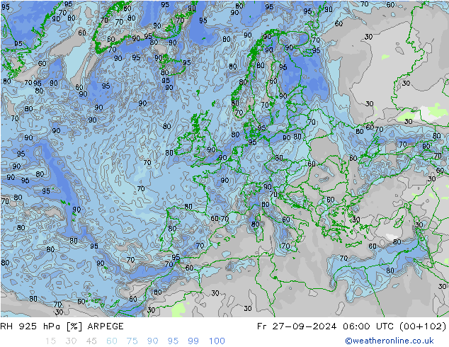 RH 925 hPa ARPEGE  27.09.2024 06 UTC