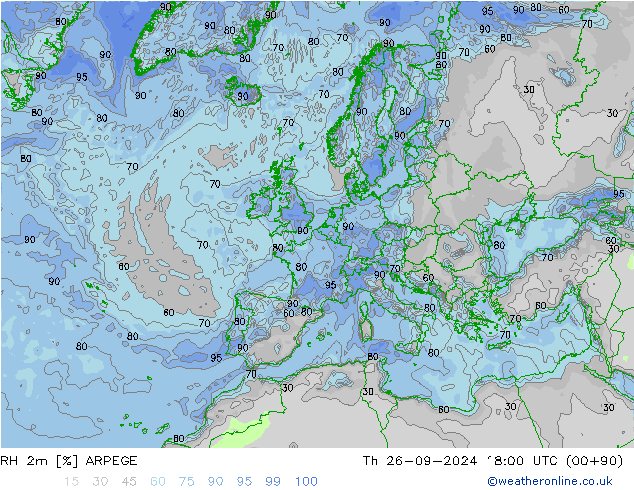 RH 2m ARPEGE gio 26.09.2024 18 UTC