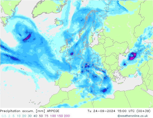 Precipitation accum. ARPEGE Tu 24.09.2024 15 UTC