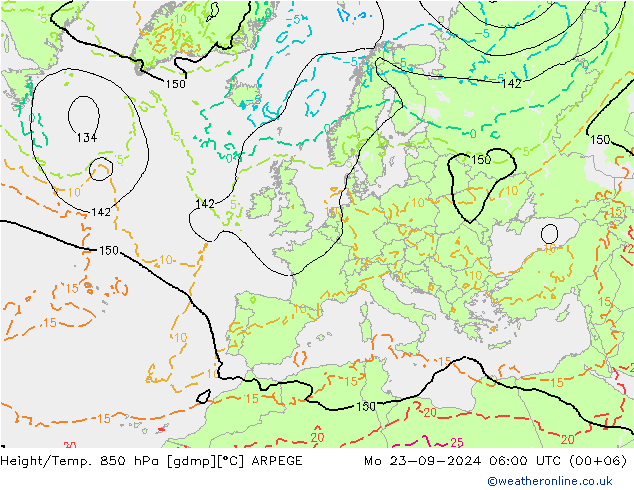 Height/Temp. 850 hPa ARPEGE Mo 23.09.2024 06 UTC