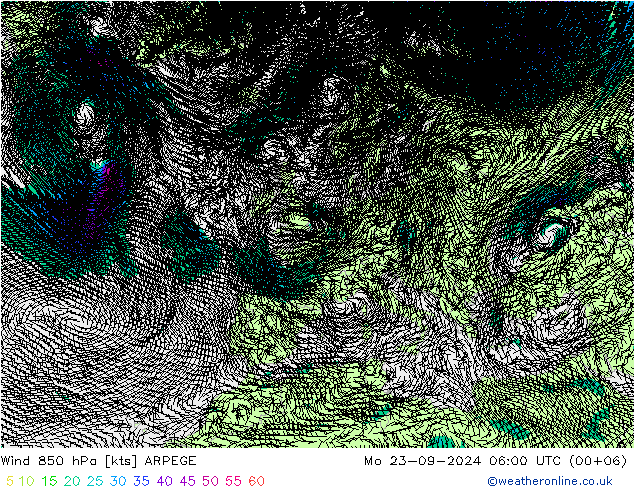 Wind 850 hPa ARPEGE Po 23.09.2024 06 UTC