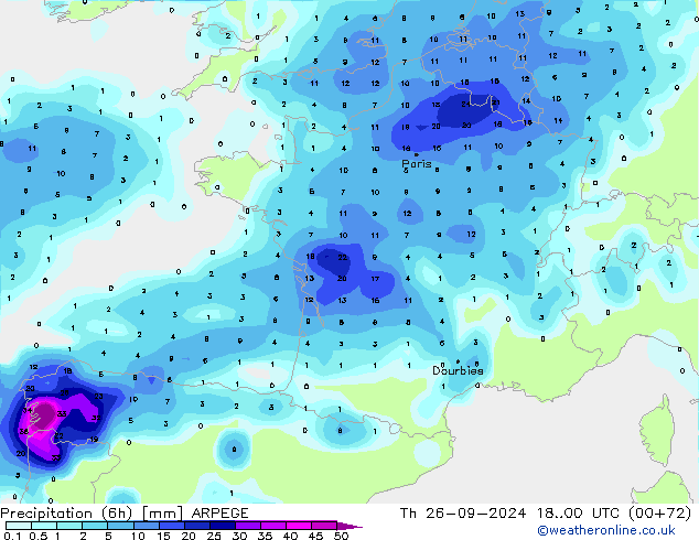 Nied. akkumuliert (6Std) ARPEGE Do 26.09.2024 00 UTC