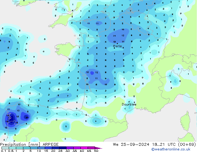 Precipitation ARPEGE We 25.09.2024 21 UTC