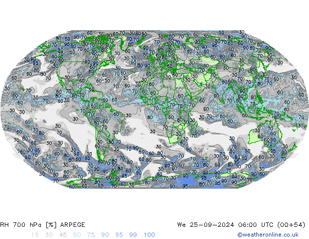 700 hPa Nispi Nem ARPEGE Çar 25.09.2024 06 UTC