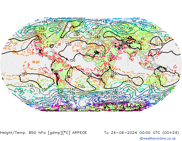 Height/Temp. 850 hPa ARPEGE mar 24.09.2024 00 UTC