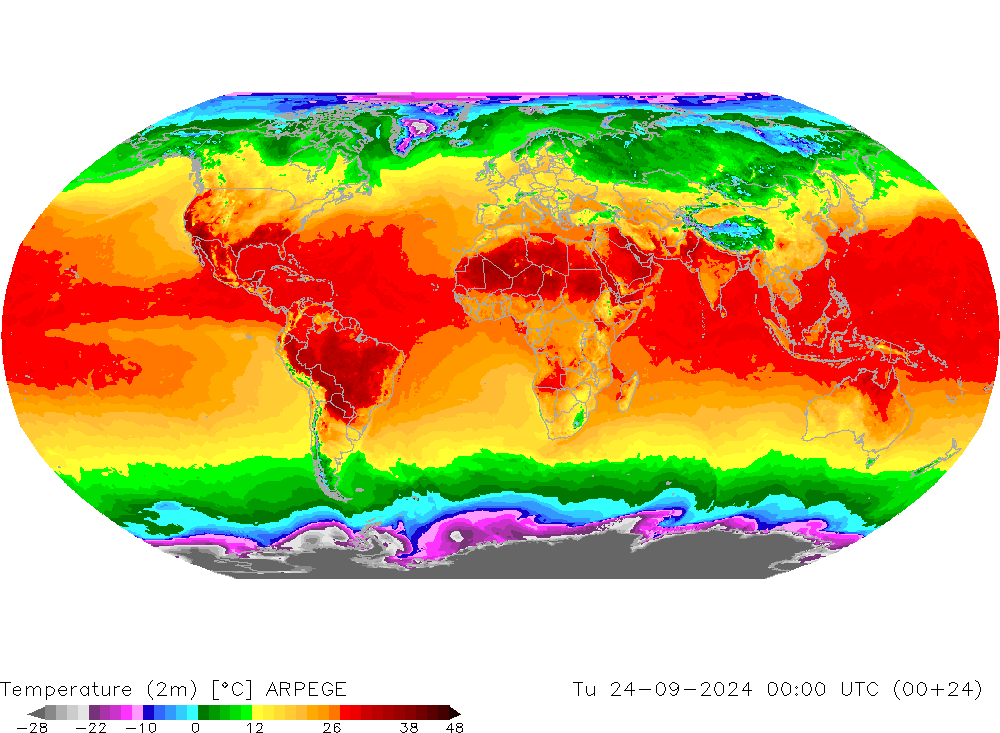 Temperature (2m) ARPEGE Tu 24.09.2024 00 UTC