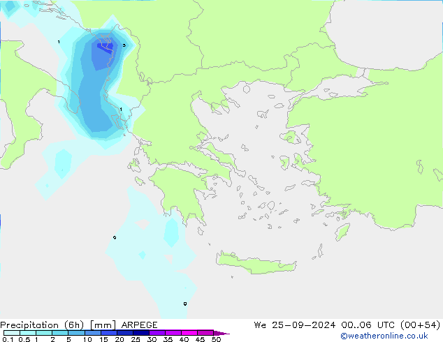 Precipitation (6h) ARPEGE We 25.09.2024 06 UTC