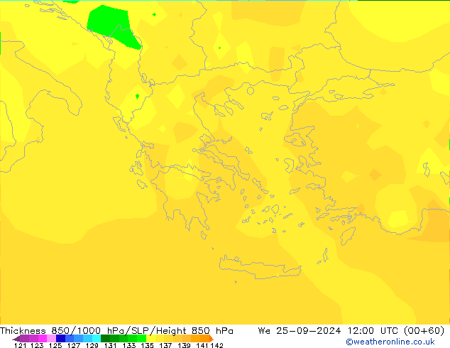 850-1000 hPa Kalınlığı ARPEGE Çar 25.09.2024 12 UTC