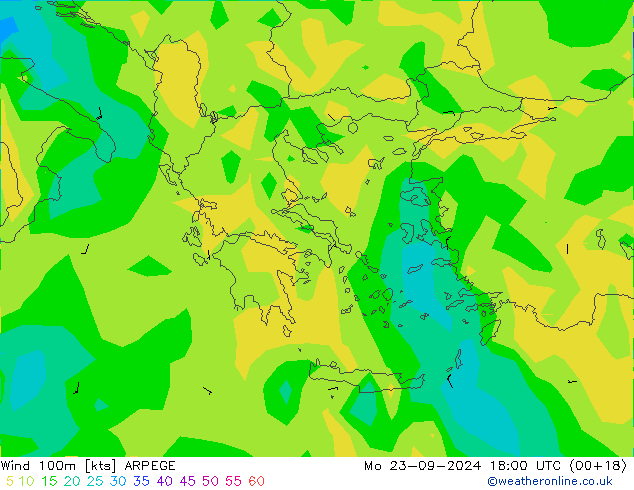 ветер 900 гПа ARPEGE пн 23.09.2024 18 UTC